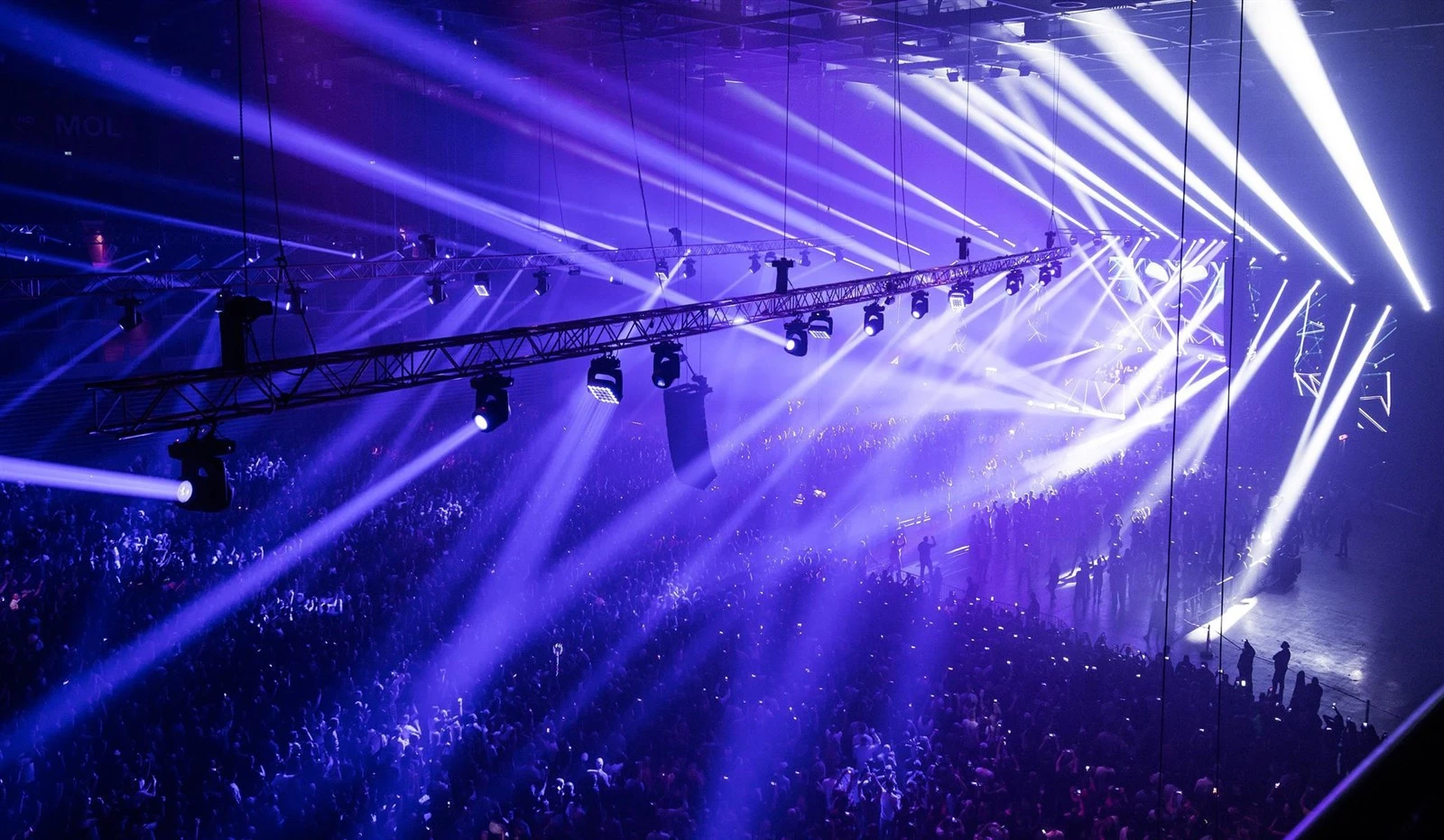 Professional DJ lighting setup with moving heads wash lights and strobes Professional DJ lighting setup with moving heads wash lights and strobes